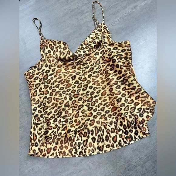 Zara Cami Crop Leopard Animal Print Chain Straps Satin Cami Blouse Tank Top - Picture 9 of 10